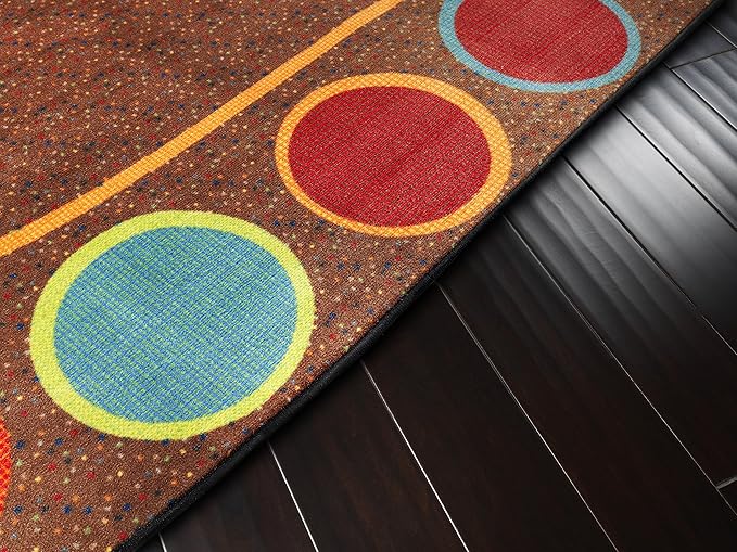 Flagship Carpets Sitting Spots Seating Oval Area Rug for Children's Classroom or Kids Playroom, and Home Learning Carpet, Seats 24, 7'6" x 12', Brown