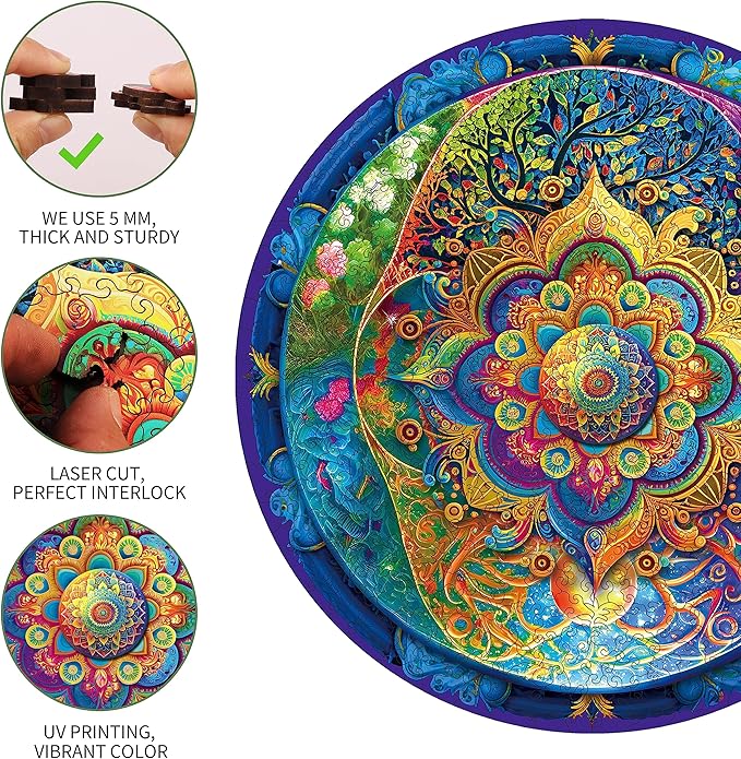 500 Piece Puzzles for Adults Mandala Wooden Jigsaw Puzzles Unique Unique Shape Brain Teaser Puzzles, Beautiful Package, Best Gift for Adults Family Games