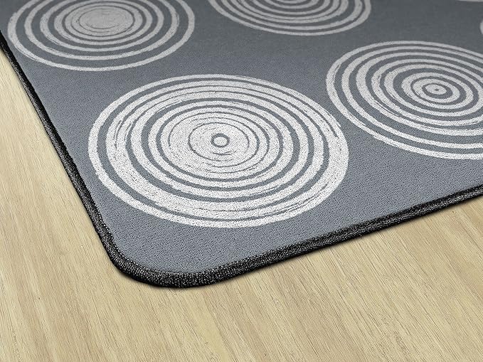 Flagship Carpets Circles Abstract Educational Area Rug for Kids Room Seating Décor, Children's Classroom, Play Carpet for Teaching and Playroom, Seats 20, 6' x 8'4", White & Grey