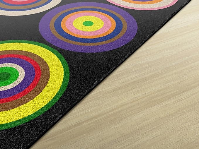Flagship Carpets Color Rings Colorful Children's Area Rug for Kids Room Circle Seating Décor, Play Carpet for Teaching and Playing, Seats 24, 7'6" x 12', Black