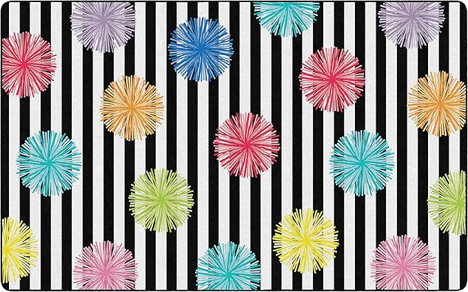 Flagship Carpets Schoolgirl Style Just Teach Poms Classroom Area Rug for Indoor Classroom Learning or Kid Bedroom Educational Play Mat, 7'6" x 12', Multi