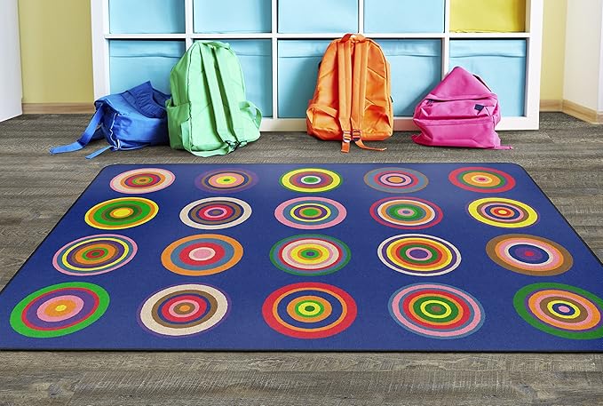 Flagship Carpets Color Rings Colorful Children's Classroom Area Rug for Kids Room Circle Seating Décor, Play Carpet for Teaching and Playing, Seats 20, 5'10"x8'4", Indigo Blue