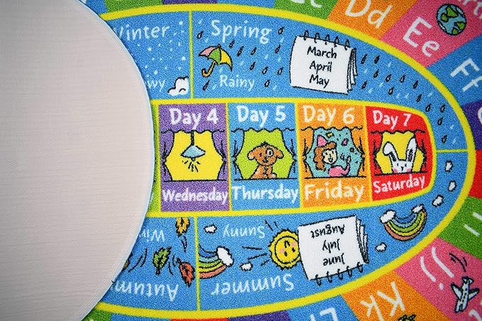 KC Cubs ABC Alphabet, Seasons, Months and Days of The Week Educational Learning & Fun Game Play Area Non Slip Boy & Girl Kids Rug Carpet for Children Bedroom, Toddler Classroom & Baby Playroom Mat