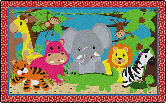 Flagship Carpets Kids and Baby Non Slip Area Rug for Home Learning or Classroom Carpet, Playroom or Kids Bedroom Mat, 5' x 8', Cutie Jungle