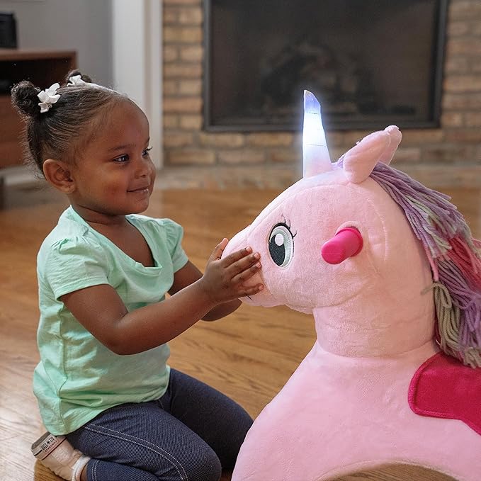 Radio Flyer Shimmer The Magical Unicorn with Interactive Lights and Sounds, Ride On Toy for Toddlers Ages 1-3, Pink Unicorn Toy for Kids