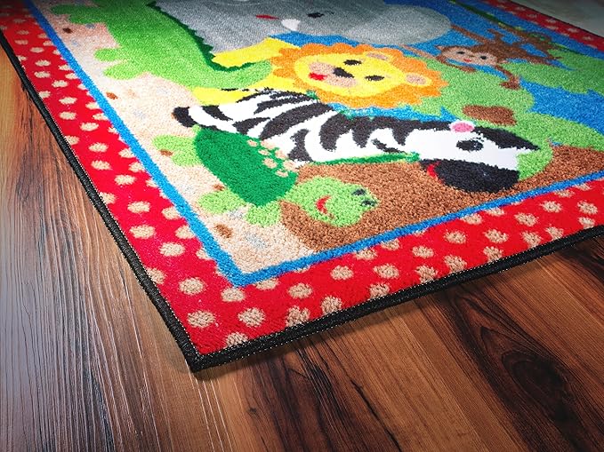 Flagship Carpets Kids and Baby Non Slip Area Rug for Home Learning or Classroom Carpet, Playroom or Kids Bedroom Mat, 3' x 5', Cutie Jungle