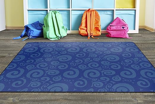 Flagship Swirl Tone on Tone Carpet for Children's Classroom and Bedroom Area Rug, Playroom or Teaching Area for Playtime and Reading, 6' x 8'4", Blue