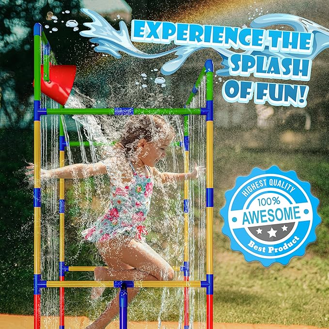 Kids Water Park Sprinkler Tunnel with Dunk Bucket for Kids | Outdoor Water Park for Kids Backyard Activity Summer Water Toy for Kids Outside