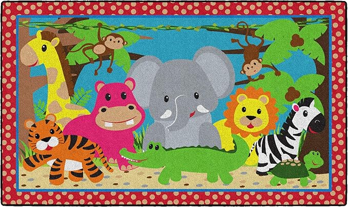 Flagship Carpets Kids and Baby Non Slip Area Rug for Home Learning or Classroom Carpet, Playroom or Kids Bedroom Mat, 3' x 5', Cutie Jungle
