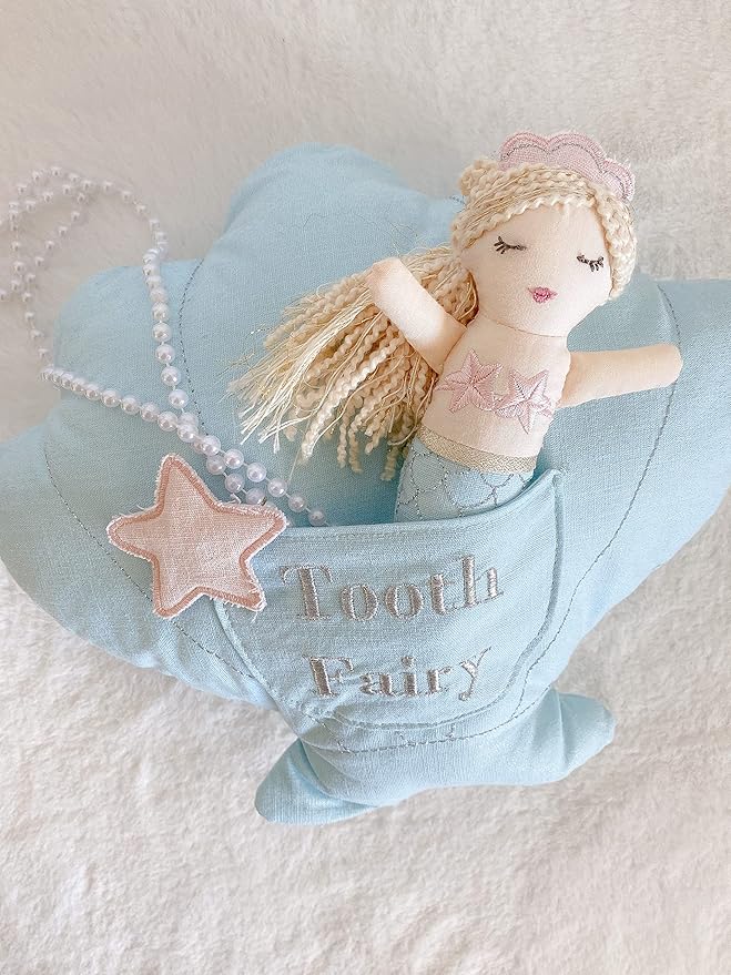 MON AMI Mimi The Mermaid Tooth Fairy Pillow & Doll Set – 13” Plush Stuffed Doll with Pocket, Tooth Fairy Pillow Gift for Girls/Boys