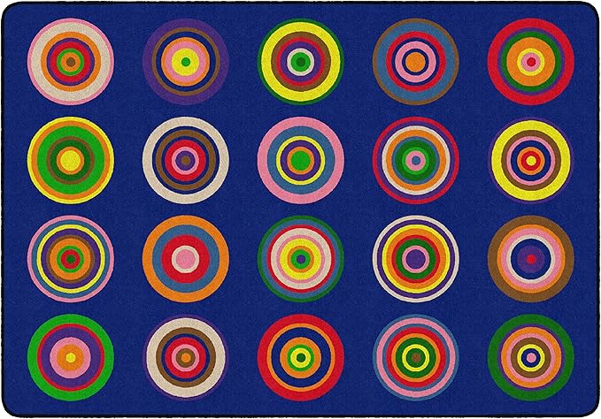 Flagship Carpets Color Rings Colorful Children's Classroom Area Rug for Kids Room Circle Seating Décor, Play Carpet for Teaching and Playing, Seats 20, 5'10"x8'4", Indigo Blue