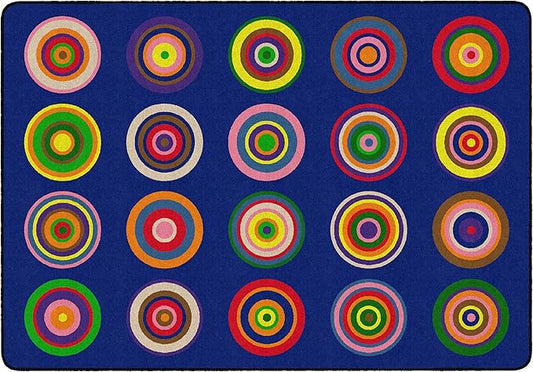 Flagship Carpets Color Rings Colorful Children's Classroom Area Rug for Kids Room Circle Seating Décor, Play Carpet for Teaching and Playing, Seats 20, 5'10"x8'4", Indigo Blue