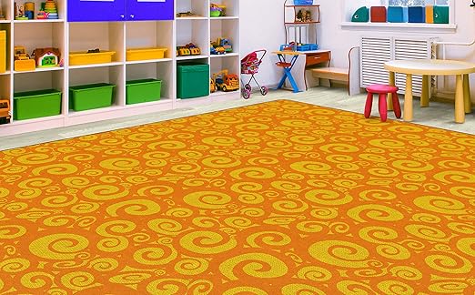 Flagship Swirl Tone on Tone Carpet for Children's Classroom and Bedroom Area Rug, Playroom or Teaching Area for Playtime and Reading, 10'6" x 13'2", Orange