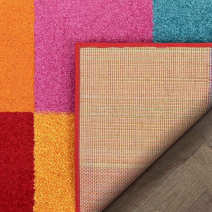 Modern Squares Multi Geometric Area Rug (7'10" x 10'6") Abstract Checkerborad Boxes Bright Living Kid RoomPlayroom Nursery Bedroom Carpet Soft Durable Stain Fade Resistant Shed Free Easy Clean