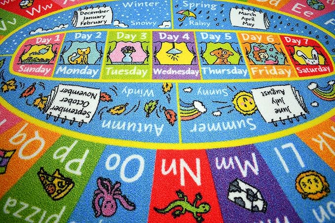 KC Cubs ABC Alphabet, Seasons, Months and Days of The Week Educational Learning & Fun Game Play Area Non Slip Boy & Girl Kids Rug Carpet for Children Bedroom, Toddler Classroom & Baby Playroom Mat