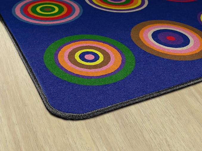 Flagship Carpets Color Rings Colorful Children's Classroom Area Rug for Kids Room Circle Seating Décor, Play Carpet for Teaching and Playing, Seats 20, 5'10"x8'4", Indigo Blue