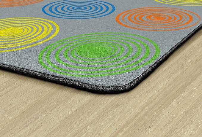 Flagship Carpets Circles Abstract Educational Area Rug for Kids Room Seating Décor, Children's Classroom, Play Carpet for Teaching and Playroom, Seats 20, 6' x 8'4", Grey