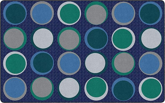 Flagship Carpets Sitting Spots Seating Rectangle Area Rug for Children's Classroom or Kids Playroom, and Home Learning Carpet, Seats 24, 7'6" x 12', Cool Blue