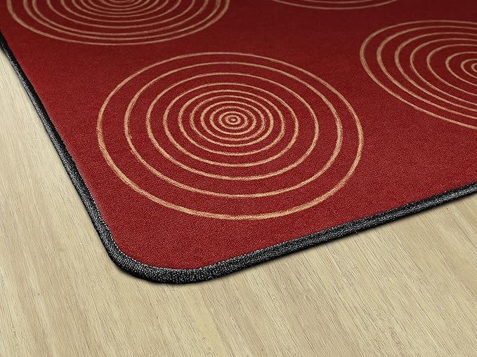 Flagship Carpets Circles Abstract Educational Area Rug for Kids Room Seating Décor, Children's Classroom, Play Carpet for Teaching and Playroom, Seats 24, 7'6" x 12', Brick