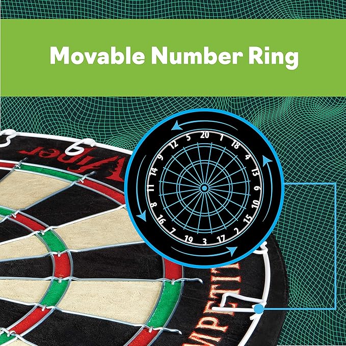 Viper League Regulation Bristle Steel Tip Dartboard Set with Staple-Free Bullseye, Galvanized Metal Thin Radial Spider Wire; High-Grade Compressed Sisal Board with Rotating Number Ring Extending Life