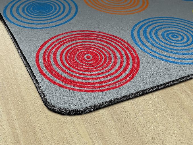 Flagship Carpets Circles Abstract Educational Area Rug for Kids Room Seating Décor, Children's Classroom, Play Carpet for Teaching and Playroom, Seats 20, 6' x 8'4", Grey