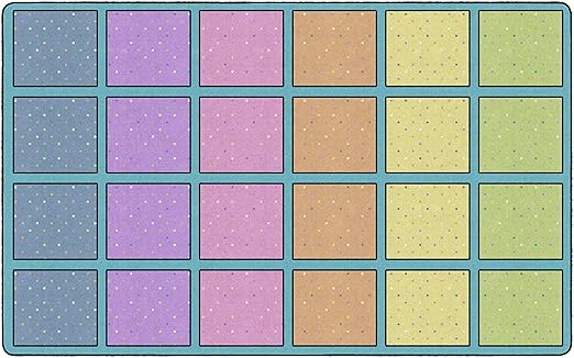 Flagship Carpets Happy Squares Educational Area Rug for Kids Room Seating Décor, Children's Classroom, Play Carpet for Teaching and Playroom, Seats 24, 7'6"x12', Blue & Multi Color