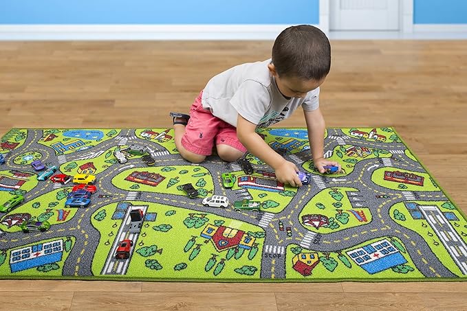 Kids Carpet Playmat Rug City Life Great for Playing with Cars and Toys - Play Learn and Have Fun Safely - Kids Baby Children Educational Road Traffic Play Mat for Bedroom Play Room Game Safe Area
