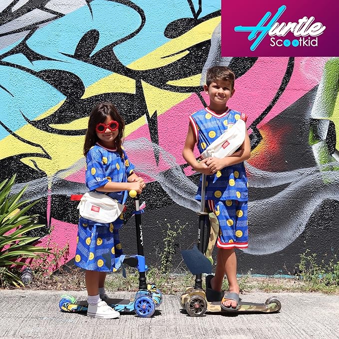 Hurtle 3-Wheeled Scooter for Kids - Wheel LED Lights, Adjustable Lean-to-Steer Handlebar, and Foldable Seat - Sit or Stand Ride with Brake for Boys and Girls Ages 1-14 Years Old