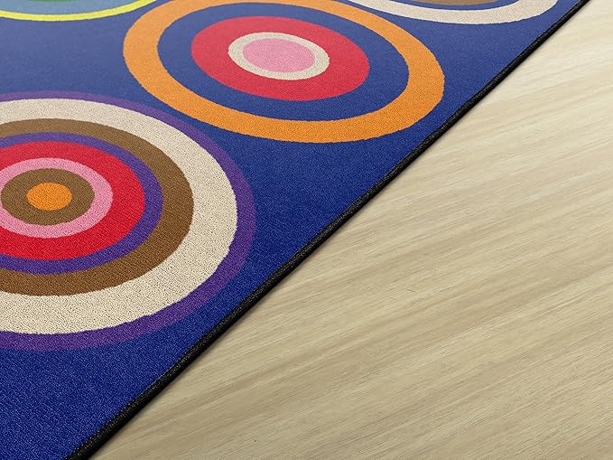 Flagship Carpets Color Rings Colorful Children's Classroom Area Rug for Kids Room Circle Seating Décor, Play Carpet for Teaching and Playing, Seats 35, 10'6"x13'2, Indigo Blue