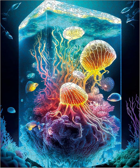 Unique Wooden Jigsaw Puzzles - Coral Jellyfish, 200 Pcs Medium Size 9.6'' x 11.8'', Luxurious Animal Shaped Wood Puzzle, Beautiful Package, Best Gift for Adults