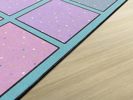 Flagship Carpets Happy Squares Educational Area Rug for Kids Room Seating Décor, Children's Classroom, Play Carpet for Teaching and Playroom, Seats 24, 7'6"x12', Blue & Multi Color