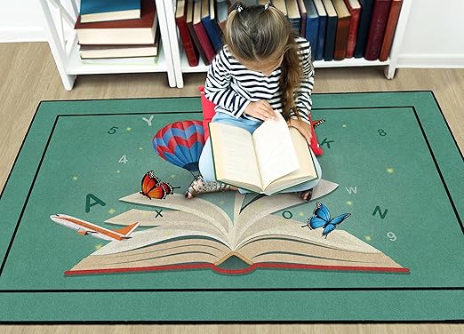 Flagship Carpets Explore Through Reading Children's Educational Area Rug for Kids Bedroom Mat, Home Play Room or Classroom Carpet, 5' x 8', Multicolor
