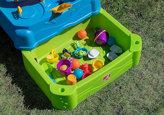 Step2 Waterpark Wonders Two-Tier Water Table, Kids Water Activity Sensory Playset, Comes with Umbrella, Summer Outdoor Toys, 11 Piece Water Toy Accessories, for Toddlers 1.5+ Years Old