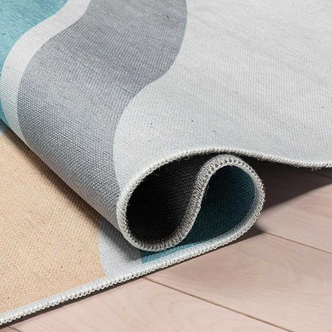 Well Woven Kids Rugs Curved Rainbow 3'3" x 5' Multi Blue Kids Area Rug