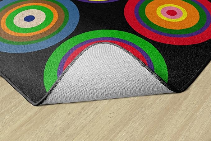 Flagship Carpets Color Rings Colorful Children's Area Rug for Kids Room Circle Seating Décor, Play Carpet for Teaching and Playing, Seats 24, 7'6" x 12', Black
