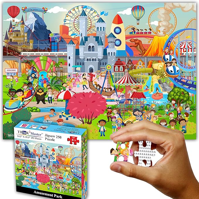 Think2Master Amusement Park 250 Pieces Jigsaw Puzzle Fun Educational Toy for Kids, School & Families. Great Gift for Boys & Girls Ages 8+ to Stimulate Learning. Size: 14.2” X 19.3”