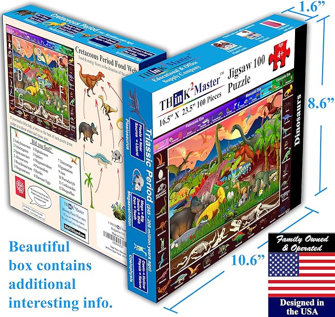 Think2Master 100 Pieces Dinosaurs Jigsaw Puzzle Fun Colorful Educational Toy for Kids, School & Families. Great Gift for Boys & Girls Ages 4-8 to Stimulate Learning. Size:23.4” X 16.5”
