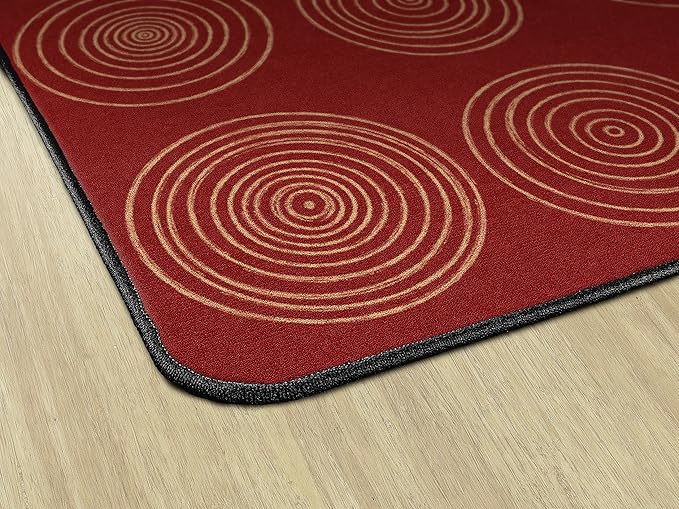 Flagship Carpets Circles Abstract Educational Area Rug for Kids Room Seating Décor, Children's Classroom, Play Carpet for Teaching and Playroom, Seats 20, 6' x 8'4", Brick