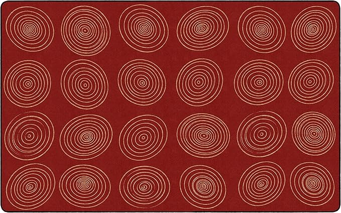 Flagship Carpets Circles Abstract Educational Area Rug for Kids Room Seating Décor, Children's Classroom, Play Carpet for Teaching and Playroom, Seats 24, 7'6" x 12', Brick