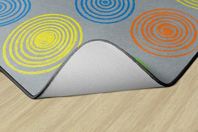 Flagship Carpets Circles Abstract Educational Area Rug for Kids Room Seating Décor, Children's Classroom, Play Carpet for Teaching and Playroom, Seats 20, 6' x 8'4", Grey