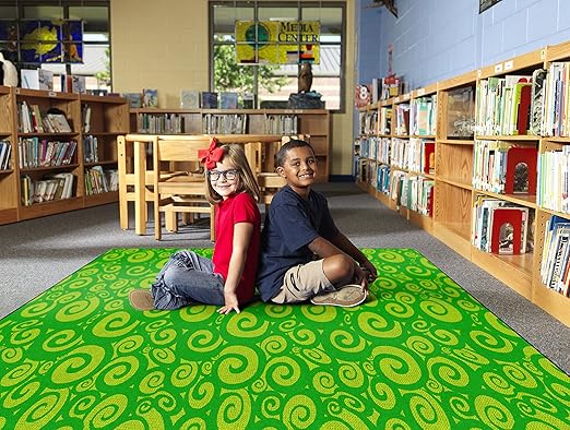 Flagship Carpets Swirl Tone on Tone Carpet for Children's Classroom and Bedroom Area Rug, Playroom or Teaching Area for Playtime and Reading, 7'6" x 12', Lime