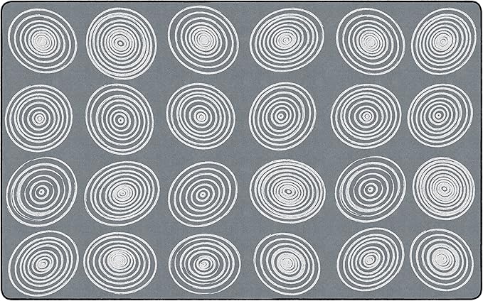 Flagship Carpets Circles Abstract Educational Area Rug for Kids Room Seating Décor, Children's Classroom, Play Carpet for Teaching and Playroom, Seats 24, 7'6" x 12', White & Grey