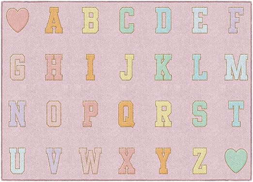 Flagship Carpets Schoolgirl Style Pink Pastel Alphabet Criss-Cross Applesauce Educational Area Rug for Kids Room Seating Décor, Children's Classroom, Play Carpet for Teaching and Playroom, 5' x 7'6"
