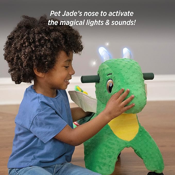 Radio Flyer Jade The Magical Dragon with Interactive Lights and Sounds, Ride On Toy for Toddlers Ages 1-3, Green Dragon Toy for Kids