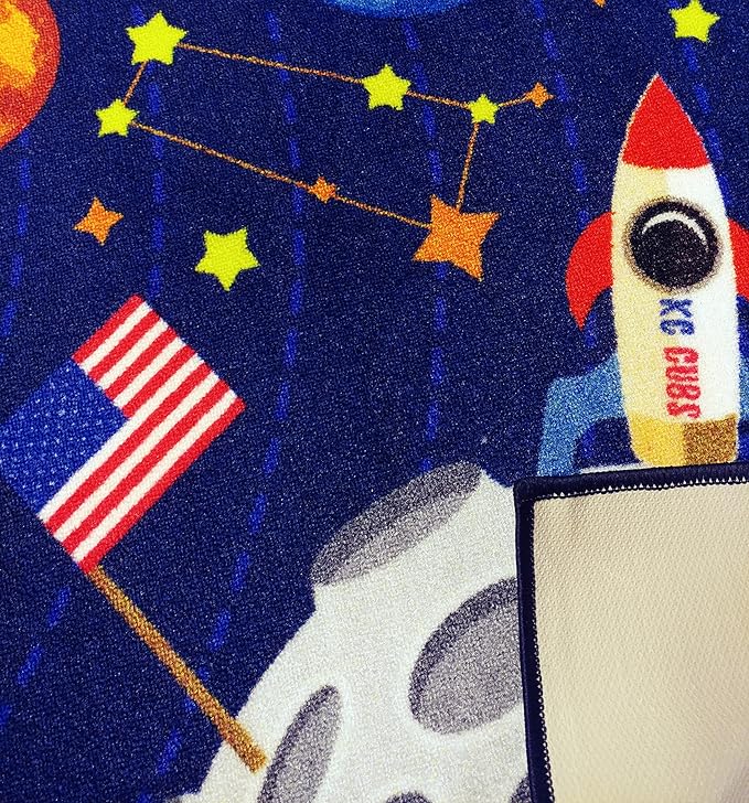 KC Cubs Playtime Collection Space Safari Road Map Educational Learning & Game Area Rug Carpet for Kids and Children Bedrooms and Playroom (3' 3" x 4' 7")