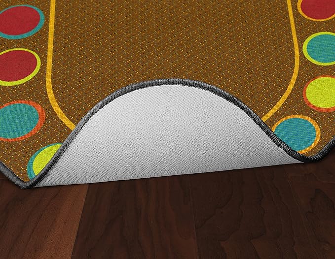 Flagship Carpets Sitting Spots Seating Oval Area Rug for Children's Classroom or Kids Playroom, and Home Learning Carpet, Seats 20, 6' x 8'4", Brown