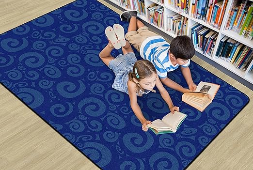 Flagship Swirl Tone on Tone Carpet for Children's Classroom and Bedroom Area Rug, Playroom or Teaching Area for Playtime and Reading, 6' x 8'4", Blue