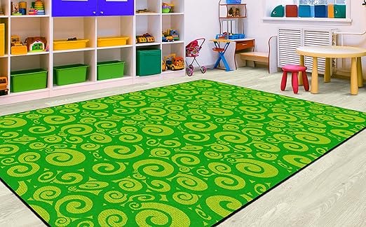 Flagship Carpets Swirl Tone on Tone Carpet for Children's Classroom and Bedroom Area Rug, Playroom or Teaching Area for Playtime and Reading, 7'6" x 12', Lime