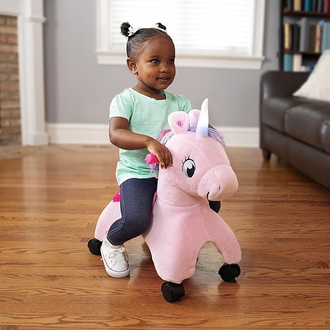 Radio Flyer Shimmer The Magical Unicorn with Interactive Lights and Sounds, Ride On Toy for Toddlers Ages 1-3, Pink Unicorn Toy for Kids