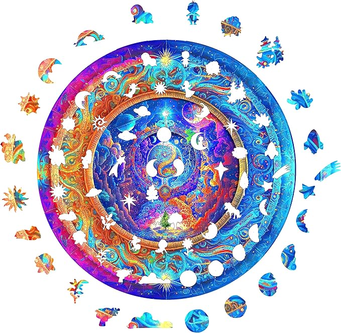 Wooden Puzzles for Adults Mandala Premium Unique 300 Piece Medium Size 12.6" x 12.6" Jigsaw Puzzles Brain Teaser Puzzles, Beautiful Package, Best Gift for Adults Family Games